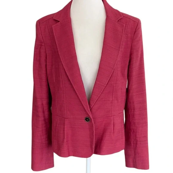 Anne Klein structured pink linen blend one button blazer size 12. - Picture 3 of 11